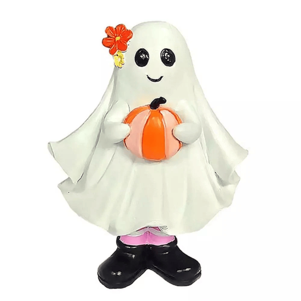 Cute Halloween Ghost Figurine Holding Pumpkin Ornament