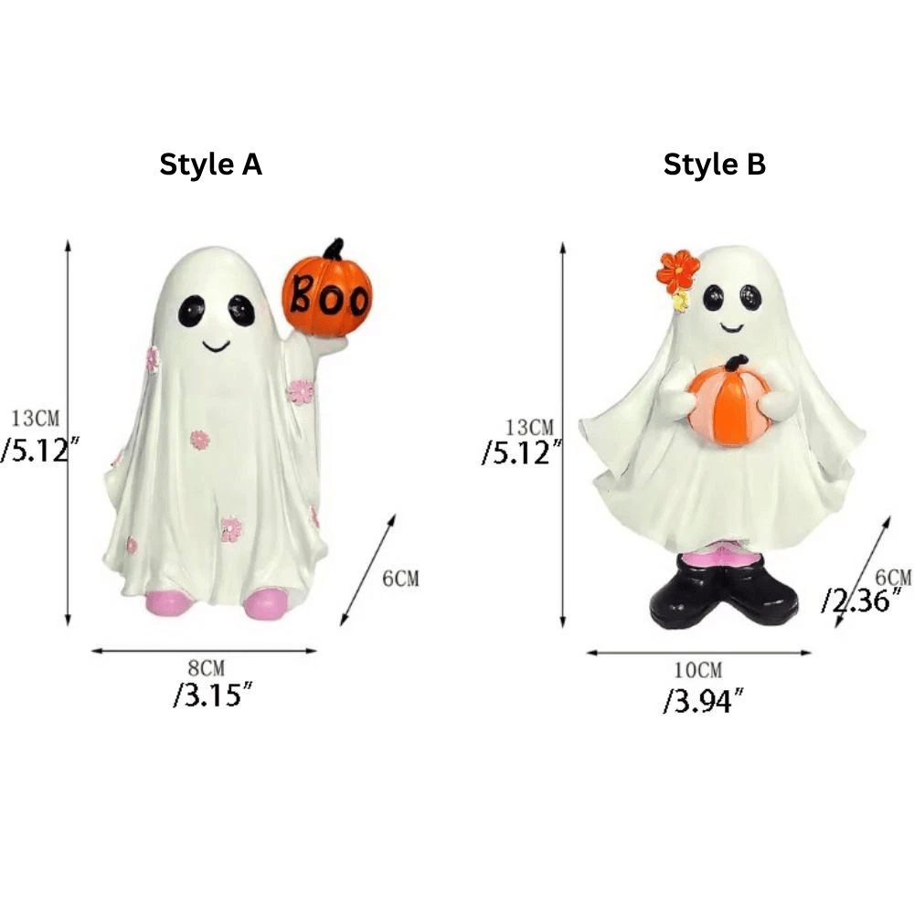Cute Halloween Ghost Figurine Holding Pumpkin Ornament