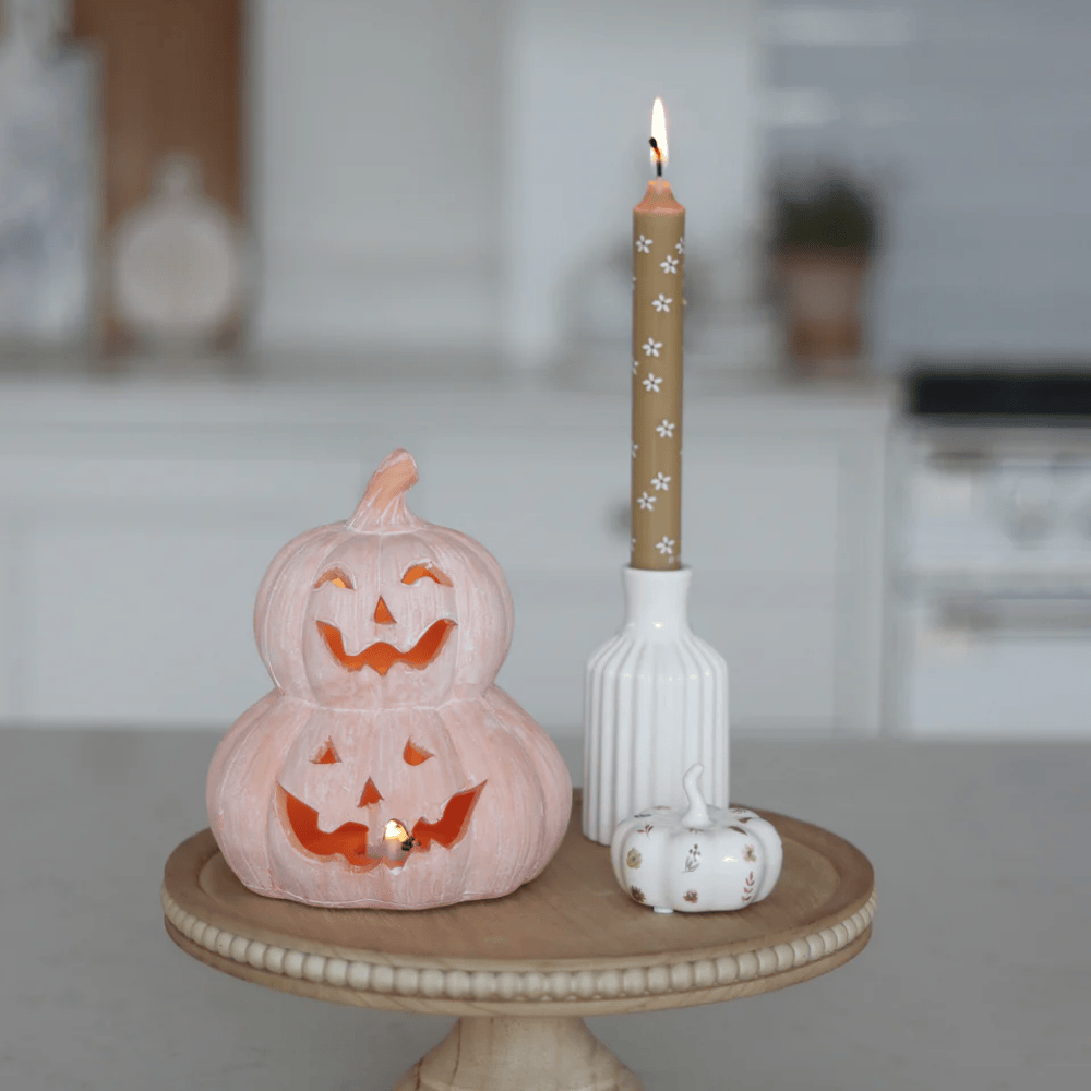 Stacked LED Terracotta Pumpkins Halloween Table Decoration
