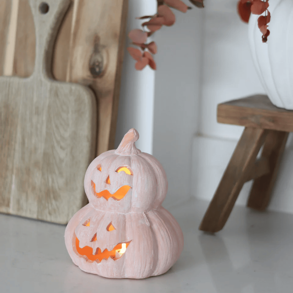 Stacked LED Terracotta Pumpkins Halloween Table Decoration