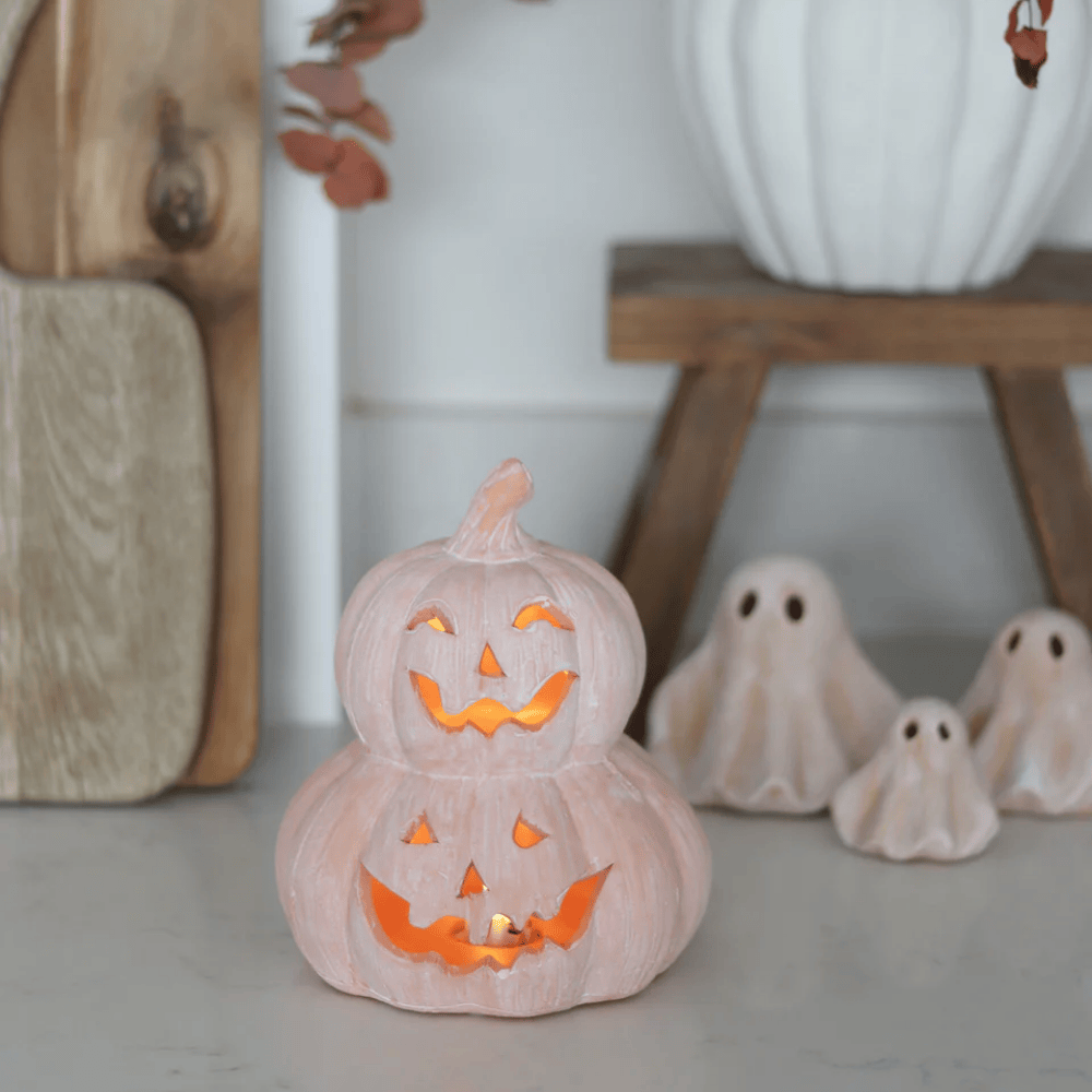 Stacked LED Terracotta Pumpkins Halloween Table Decoration