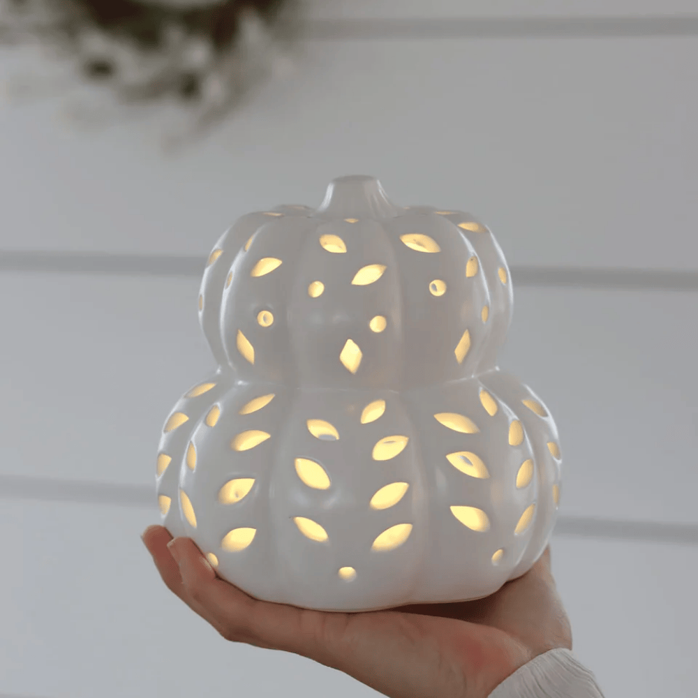 Stacked Ceramic Pumpkin LED Light Autumn Decoration