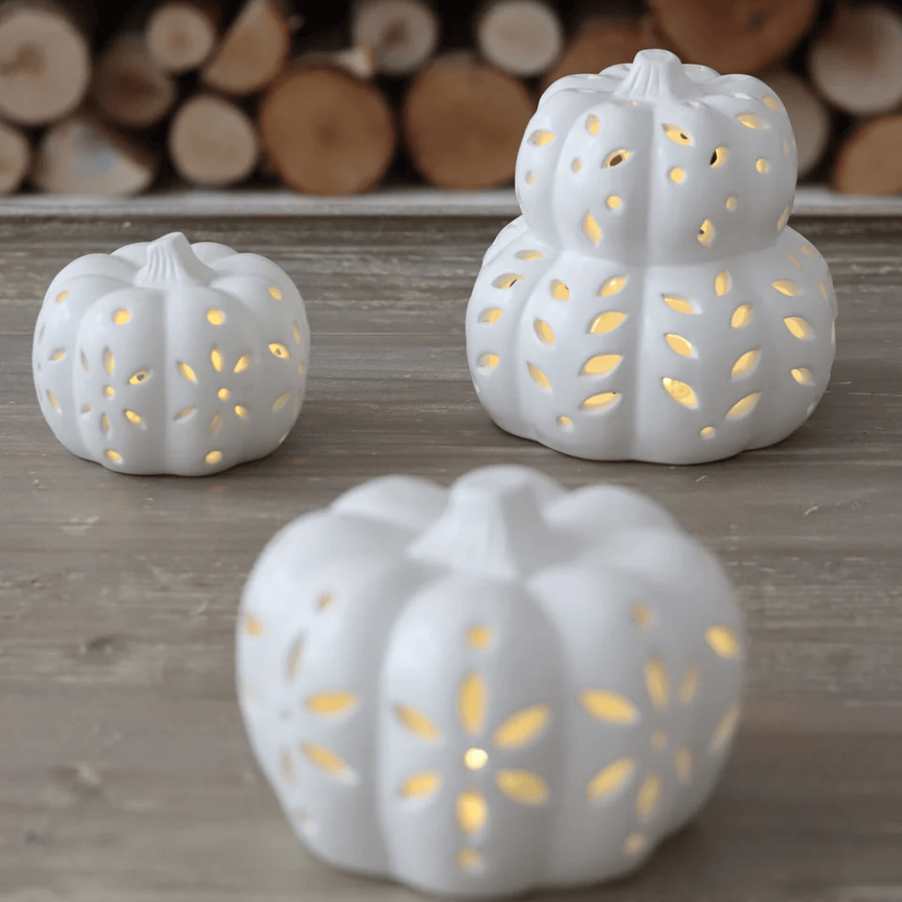 Stacked Ceramic Pumpkin LED Light Autumn Decoration