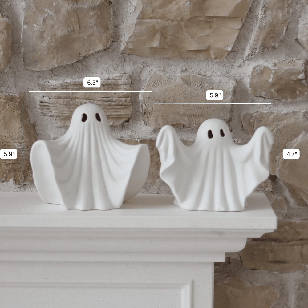 Minimalist White Ceramic Halloween Ghost Ornaments Set of 2
