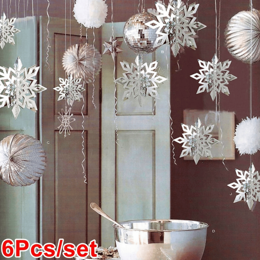 Large 3D Hanging Snowflake Garland 6-Piece Christmas Decor