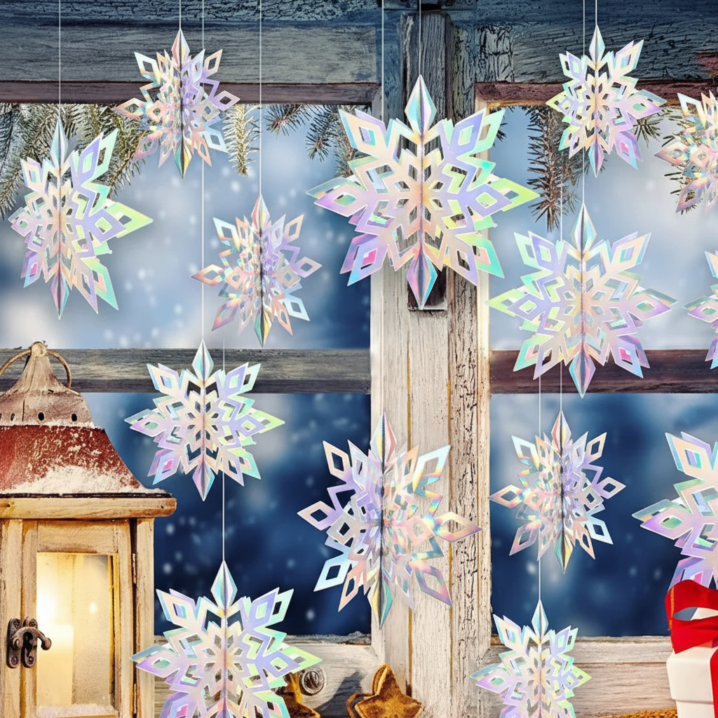Large 3D Hanging Snowflake Garland 6-Piece Christmas Decor
