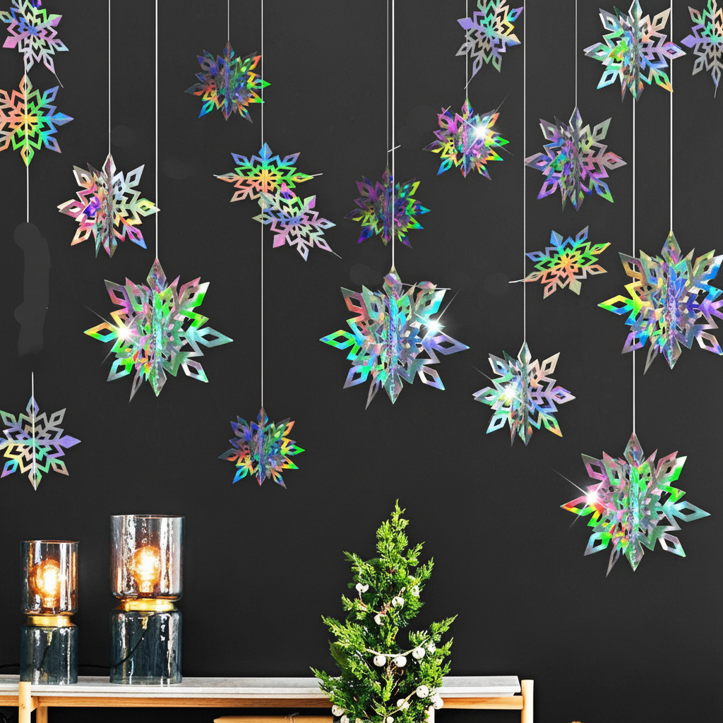 Large 3D Hanging Snowflake Garland 6-Piece Christmas Decor