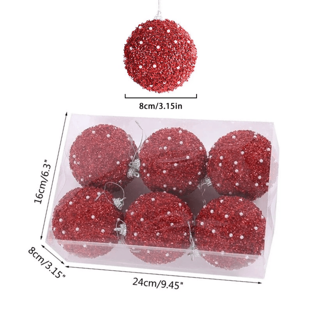 Set of 6 Multicoloured Christmas Glitter Ball Ornaments