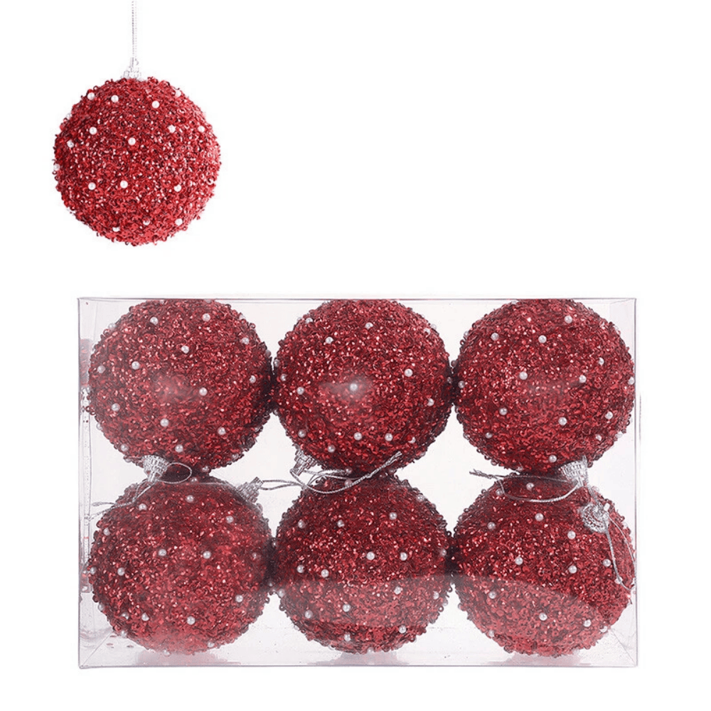 Set of 6 Multicoloured Christmas Glitter Ball Ornaments