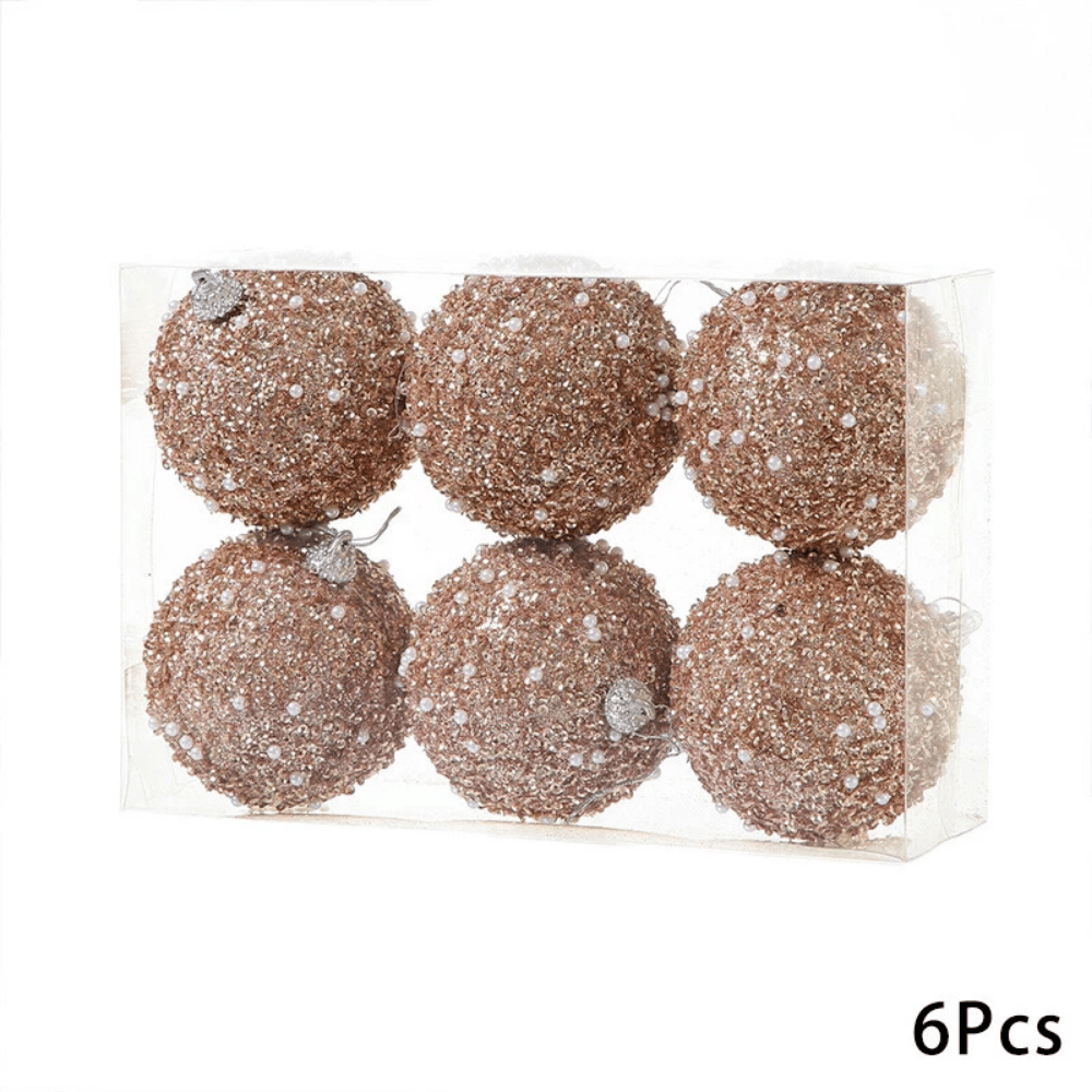 Set of 6 Multicoloured Christmas Glitter Ball Ornaments
