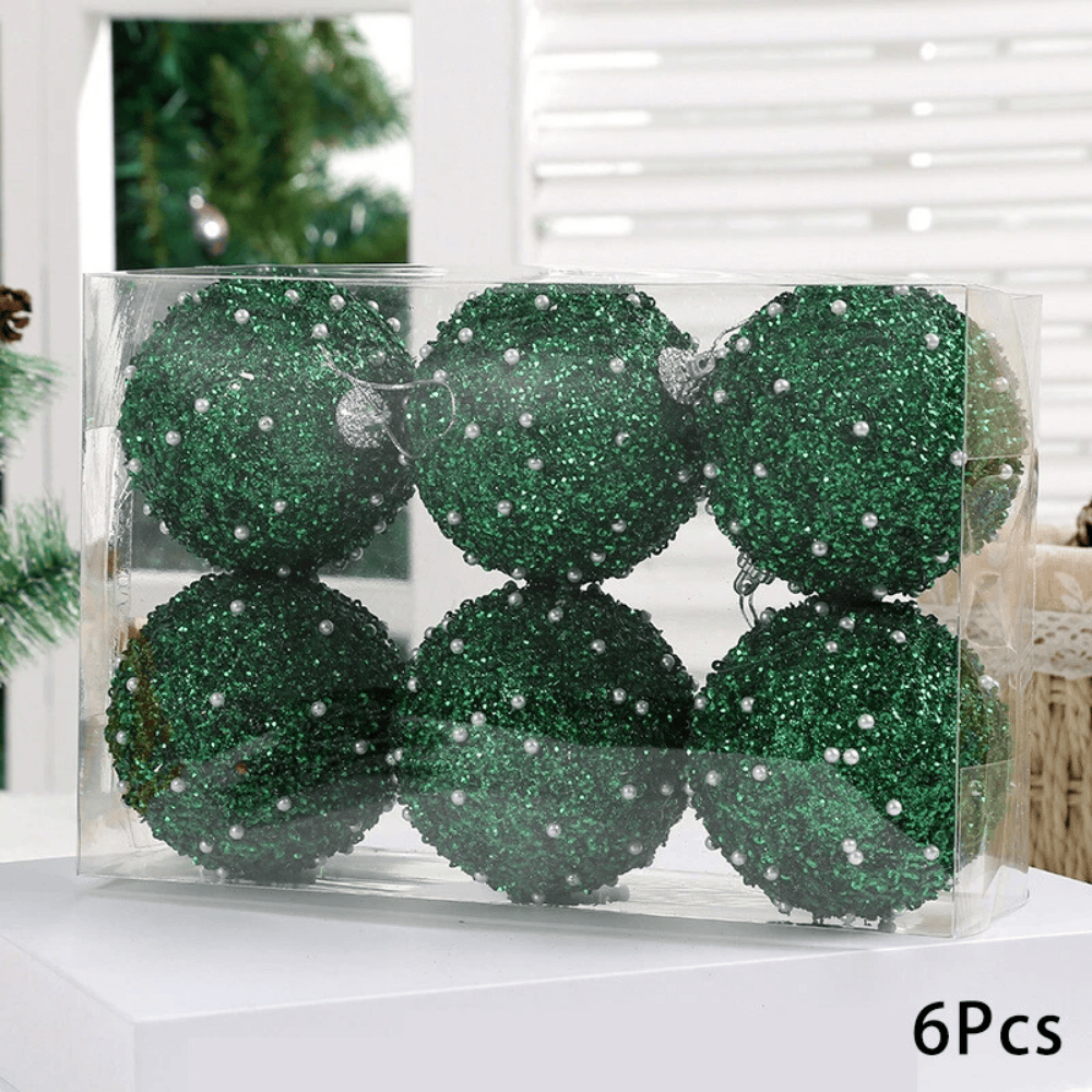 Set of 6 Multicoloured Christmas Glitter Ball Ornaments